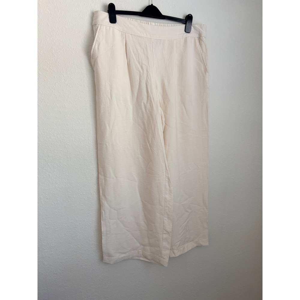 A new day Cream Wide Leg textured Pants XL Relaxed High Rise Pockets new elastic
